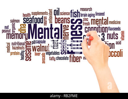 Mental Fitness parola cloud la scrittura a mano concetto su sfondo bianco. Foto Stock