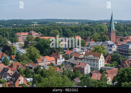 Vista sulla città di Eutin dalla parte superiore della torre, Eutin, SCHLESWIG-HOLSTEINISCHE Schweiz, Schleswig-Holstein, Germania, Europa Foto Stock