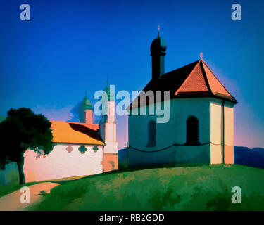 DE - Baviera: Leonard la cappella e la chiesa di Santa Croce, sul calvario Hill (Kalvarienberg), Bad Tölz Foto Stock