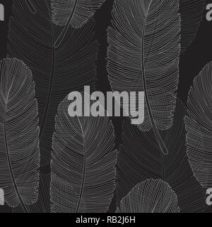 Bianco e nero piume sovrapposte modello di disegno di linea Illustrazione Vettoriale