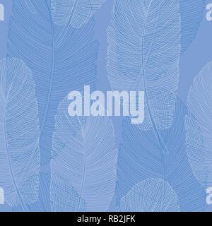 Il blu e il bianco delle piume di sovrapposizione del modello di disegno di linea Illustrazione Vettoriale
