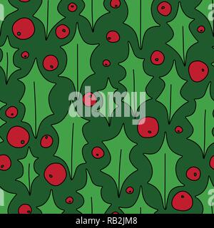 Natale agrifoglio Bacche senza cuciture decorative Pattern sul verde. Modello per lo sfondo, lo sfondo, la carta di avvolgimento Illustrazione Vettoriale