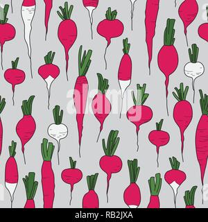 Rosa e il radicchio bianco disegno Seamless Pattern su sfondo grigio. Stagione di mietitura. Ortaggi freschi Illustrazione Vettoriale