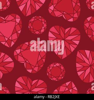 Romantico cuore rosso e una forma rotonda Diamond Seamless Pattern su rosso Illustrazione Vettoriale