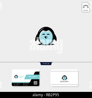 Attraente pinguino icona, modello logo illustrazione vettoriale e logo ispirazione, free business card design comprendono Illustrazione Vettoriale