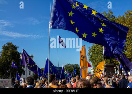 Una folla di persone in marcia da Trafalgar Square a Piazza del Parlamento a Londra il 20/10/18 per il voto popolare manifestazione contro Brexit. Foto Stock