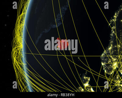 Islanda da spazio sul modello di terra di notte con la rete internazionale. Concetto di comunicazione digitale o di viaggio. 3D'illustrazione. Elementi di thi Foto Stock
