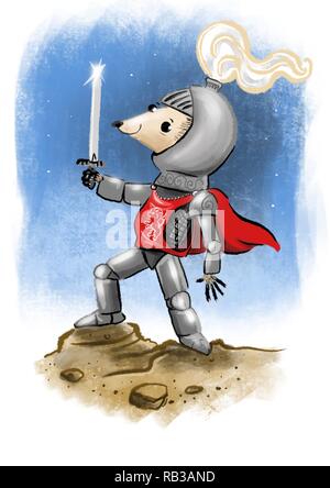 Carino il cavaliere del mouse illustrazione Foto Stock