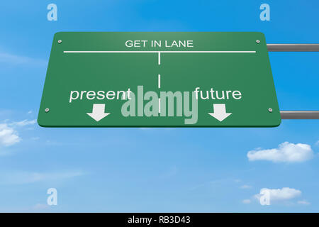 Ottenere in corsia di innovazione il concetto di Business: presente o futuro, 3d illustrazione Foto Stock Ottenere in corsia di innovazione il concetto di Business: presente o futuro, 3d illustrazione Foto Stock