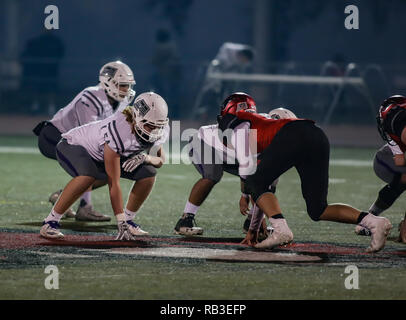 Azione di calcio con Shasta vs. Foothill High School di Palo Cedro, California. Foto Stock