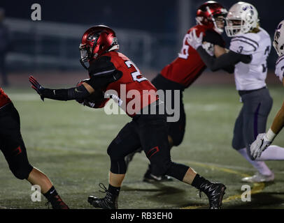 Azione di calcio con Shasta vs. Foothill High School di Palo Cedro, California. Foto Stock