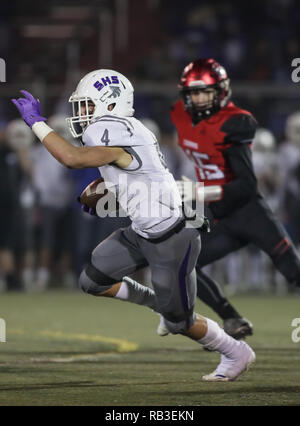 Azione di calcio con Shasta vs. Foothill High School di Palo Cedro, California. Foto Stock