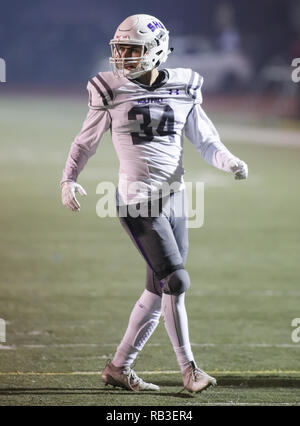 Azione di calcio con Shasta vs. Foothill High School di Palo Cedro, California. Foto Stock