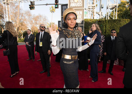 Janelle Monáe arriva al 76th Annuale di Golden Globe Awards presso il Beverly Hilton di Beverly Hills, CA domenica 6 gennaio 2019. Foto Stock