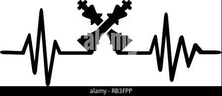 Impulso di heartbeat di linea con due attraversato figure di scacchi Illustrazione Vettoriale