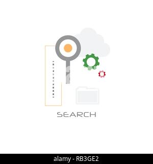 Lente di ingrandimento nella cartella di database di dati concetto di ricerca stile di linea isolato Illustrazione Vettoriale
