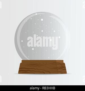Cartoon carino vuoto snow globe trasparente template vettoriale per nulla simpatico inverno decorazione con tinsel cadere e il cumulo di neve cartoon illustrazione fo Illustrazione Vettoriale