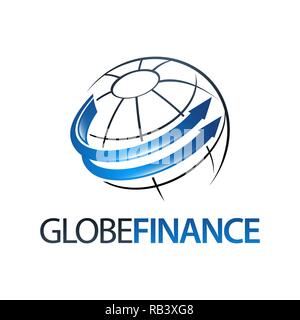 Finanza globale nel mondo ruotare la freccia logo concept design template idea Illustrazione Vettoriale