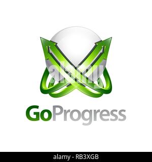 Vai sfera di progresso e freccia in alto logo concept design template idea in tridimensionale style Illustrazione Vettoriale