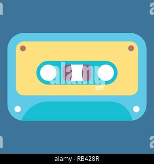 Audio vecchia cassetta a nastro colorato piatto icona vettore isolato su uno sfondo blu. Illustrazione Vettoriale