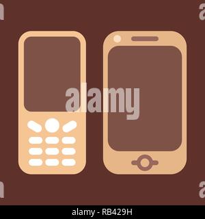 Piatto icona vettore con due telefoni cellulari. Lo schermo è vuoto. Illustrazione Vettoriale