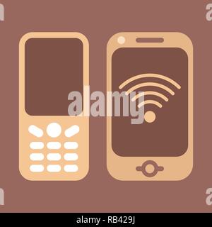 Piatto icona vettore con due telefoni cellulari. Illustrazione Vettoriale