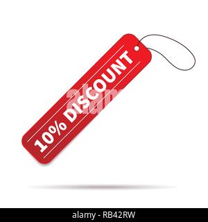 Sconto del dieci percento rosso prezzo di vendita etichetta su bianco Illustrazione Vettoriale