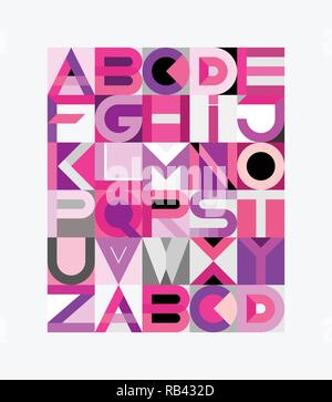 Vettore di carattere geometrico design. L'arte astratta illustrazione vettoriale con le lettere dell'alfabeto. Illustrazione Vettoriale