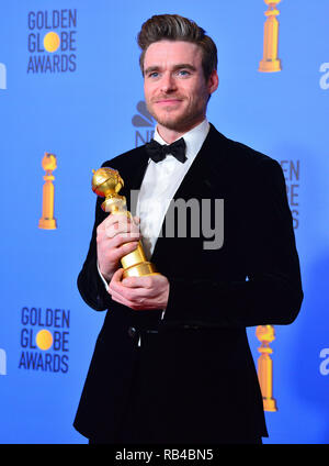 Los Angeles, Stati Uniti d'America. 06 gen 2019. Richard Madden 127 in sala stampa durante la 76th Annuale di Golden Globe Awards presso il Beverly Hilton Hotel il 6 gennaio 2019 a Beverly Hills, la California Credit: Tsuni/USA/Alamy Live News Foto Stock