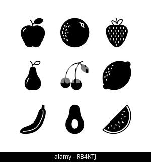 Icona di frutta set piatto semplice illustrazione vettoriale. Illustrazione Vettoriale