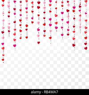 Verticale cuore colorate ghirlande. Il giorno di San Valentino romantico sottofondo. La carta di avvolgimento dello sfondo. Illustrazione di vettore isolato su backgroun trasparente Illustrazione Vettoriale