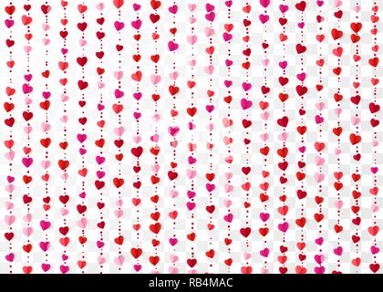 Cuore colorate ghirlande. Il giorno di San Valentino romantico sottofondo. La carta di avvolgimento dello sfondo. Illustrazione di vettore isolato su sfondo trasparente Illustrazione Vettoriale