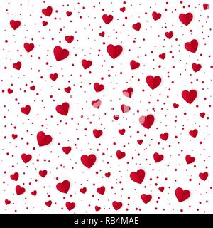 Abstract modello cuore sfondo. Carta cuori rossi e punti isolati su bianco. Il giorno di San Valentino sfondo. Illustrazione Vettoriale Illustrazione Vettoriale