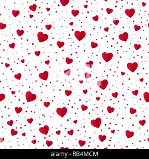 Abstract seamless modello cuore sfondo. Carta cuori rossi e punti isolati su bianco. Il giorno di San Valentino sfondo. Illustrazione Vettoriale Illustrazione Vettoriale