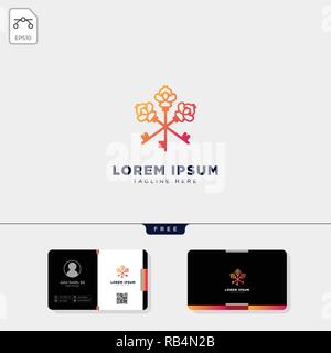 Serratura a chiave modello logo illustrazione vettoriale e free business card design Illustrazione Vettoriale