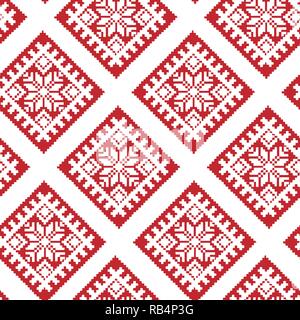 Tradizionale etnica ornamento lettoni in rosso e bianco. Piastrellate Natale Pattern senza giunture Illustrazione Vettoriale