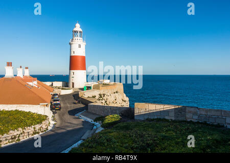 Rocca di Gibilterra. Faro, Europa Point Lighthouse, il faro della Trinità, oltremare sul territorio britannico, Gibilterra, UK, Penisola Iberica, l'Europa. Foto Stock