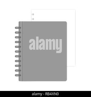 Chiuso per il formato lettera ricaricabili legata a disco portatile con riempitivo bianco foglio di carta, mock-up. Grigio diario discbound, mockup Illustrazione Vettoriale