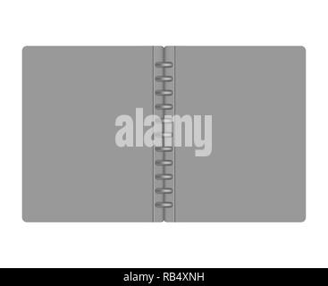 Lettera aperta grigio dimensioni disco ricaricabili legato cartella notebook, mock-up. Svuotare discbound nota per la copertina del libro la diffusione isolata su sfondo bianco, mockup Illustrazione Vettoriale
