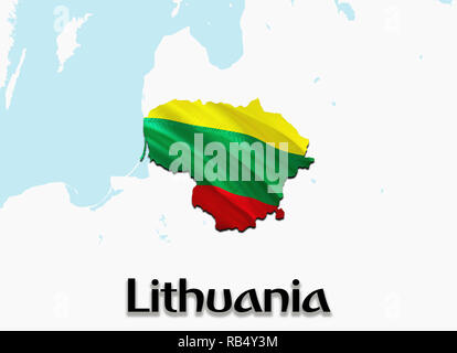 Mappa di bandiera della Lituania. 3D rendering Lituania mappa e bandiera. Il simbolo nazionale della Lituania. National sventola bandiera concetto colorato 3D backgro pattern Foto Stock