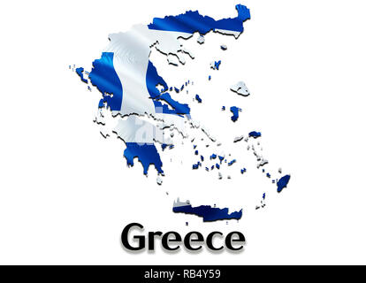 Bandiera Mappa di Grecia. 3D rendering Grecia mappa e bandiera. Il simbolo nazionale della Grecia. National sventola bandiera concetto colorato 3D sfondo pattern di scarica Foto Stock