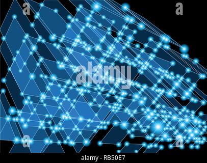Tecnologia astratta sfondo vettoriale - a cubetti con griglia incandescente Illustrazione Vettoriale