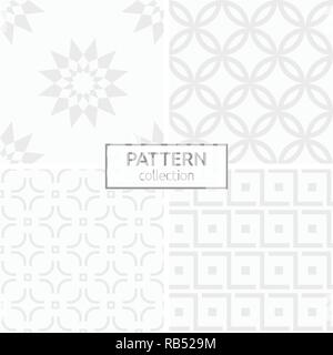 Set di quattro geometrici astratti modelli senza giunture. Elegante e moderno con gli sfondi. Bianco e grigio texture geometrica. Regolare ripetizione di forme geometriche. Illustrazione Vettoriale