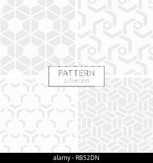 Set di quattro geometrici astratti modelli senza giunture. Moderno ed elegante texture. Bianco e grigio texture geometrica. Piastrelle di ripetizione di esagoni. Illustrazione Vettoriale