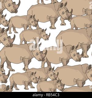 Modello senza giunture di grandi e piccoli rinoceronti. Africana di animali selvatici. Illustrazione Vettoriale Illustrazione Vettoriale
