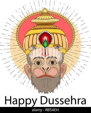 Felice celebrazione Dussehra card per il festival indiano. Il design del vettore di indiani Signore Hanuman per festival di Dussehra celebrazione in India Illustrazione Vettoriale