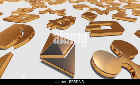 Oro Cryptocurrency simboli, rendering Foto Stock