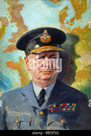 La pittura di Winston Churchill in uniforme di RAF Foto Stock