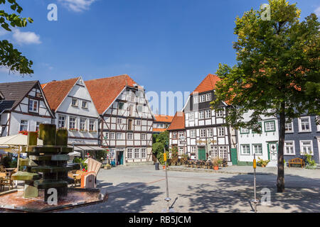 Metà case con travi di legno a Vreithof piazza del mercato a Soest, Germania Foto Stock