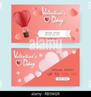 Creative il giorno di san valentino la vendita illustrazione vettoriale carta tagliata. biglietto di auguri. Modello di pagina di intestazione elegante sfondo. Carta regalo. Poster. Brochure advertisi Illustrazione Vettoriale